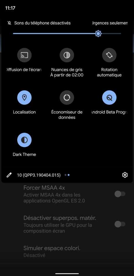 Dark Theme activé Android 10 Q