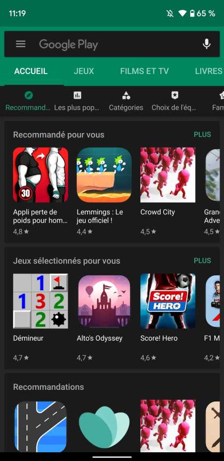 Play Store thème sombre