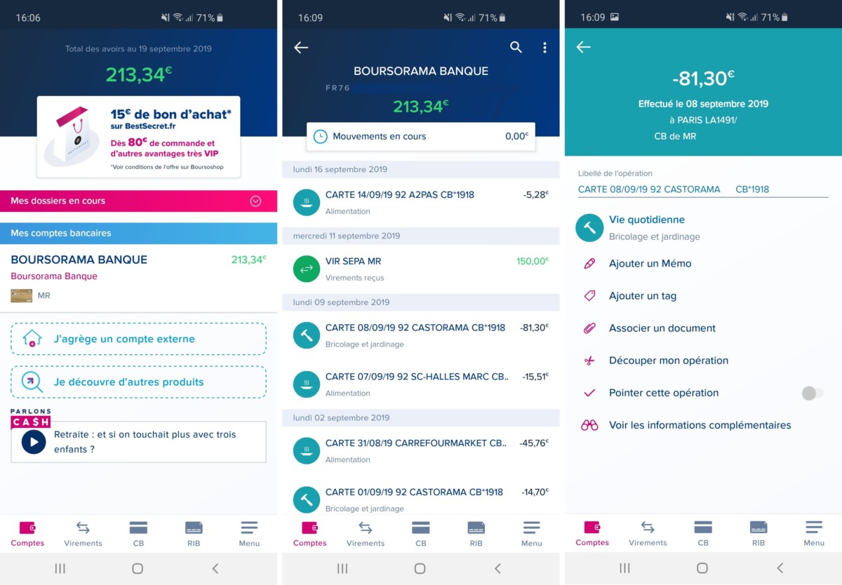 boursorama banque comptes application