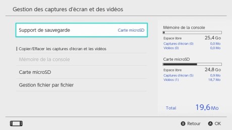 Paramètres de captures de la Switch