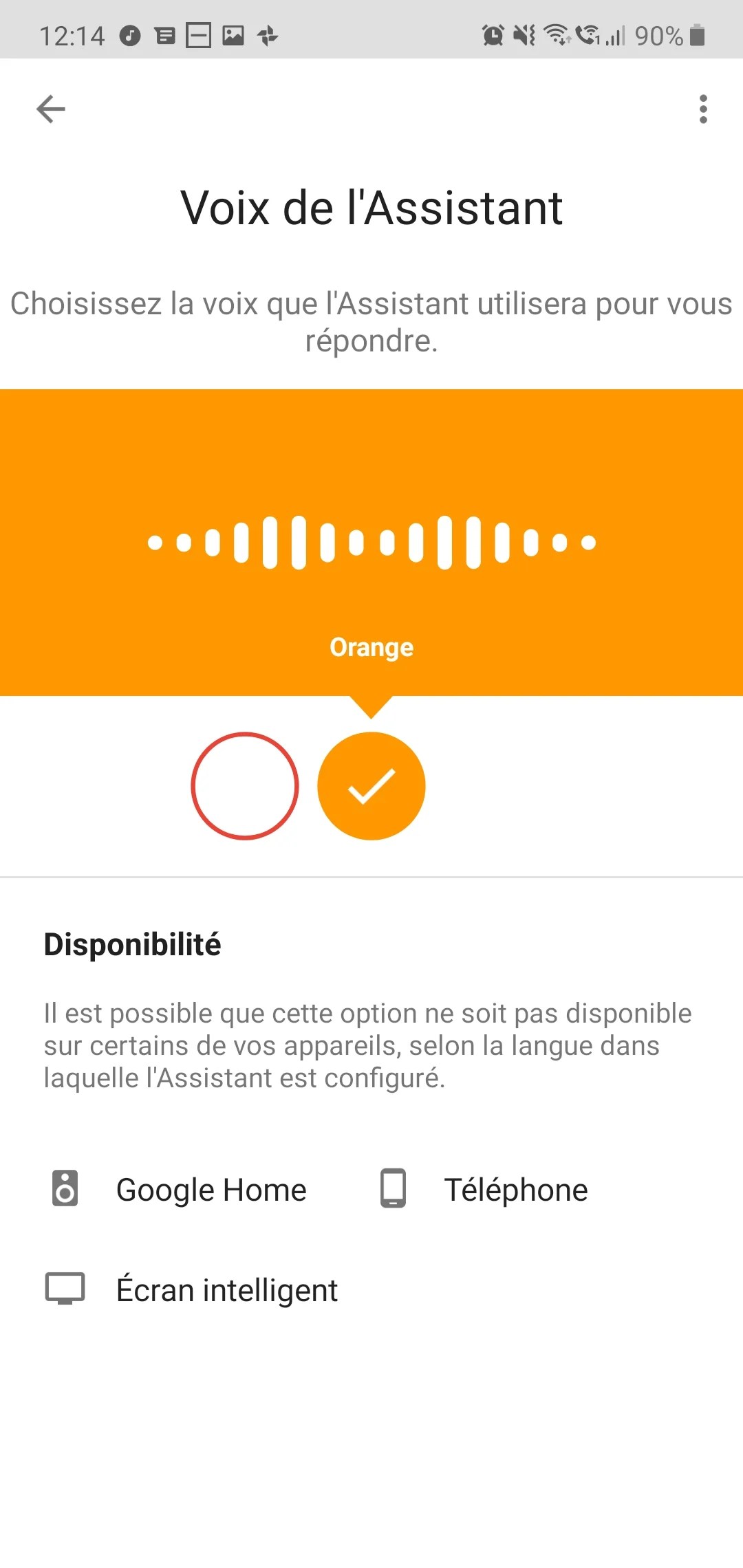 Google Assistant voix orange