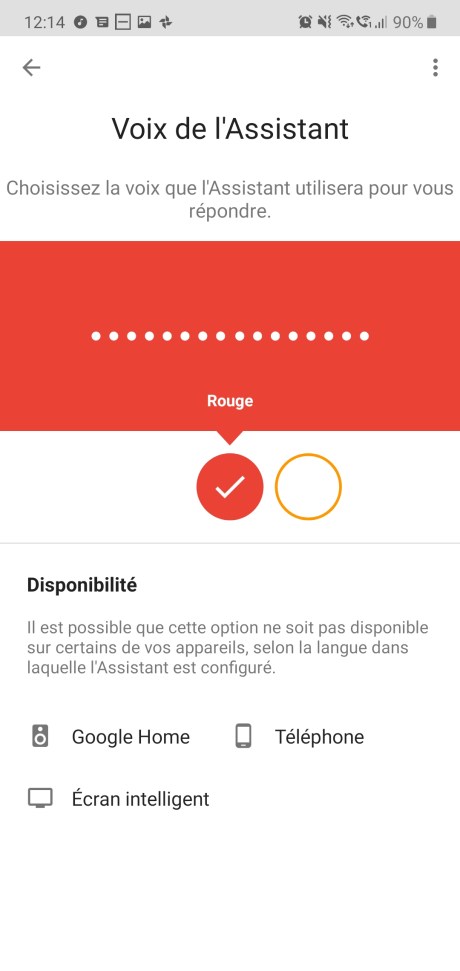 Google Assistant voix rouge