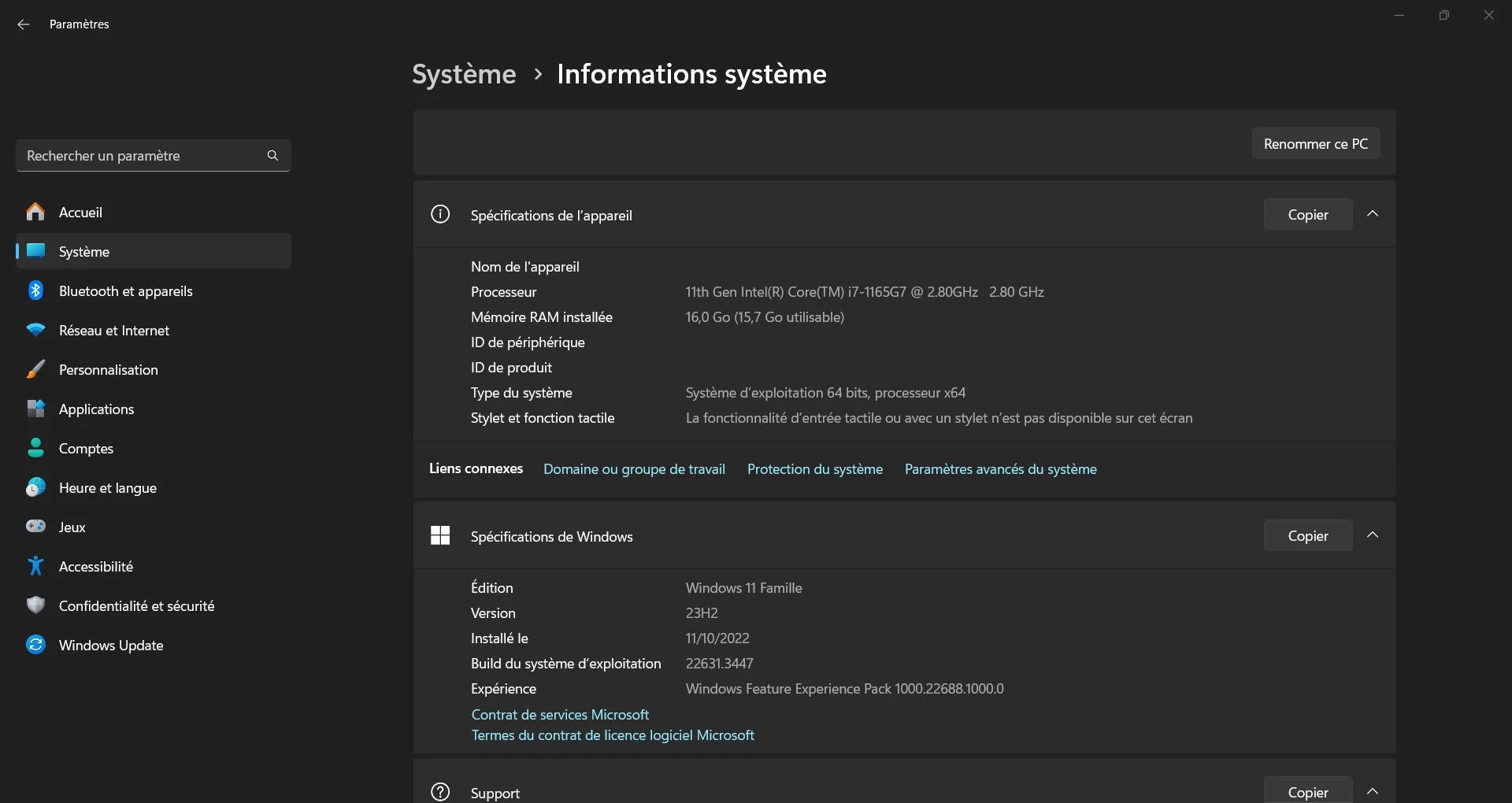 Informations système de Windows 11