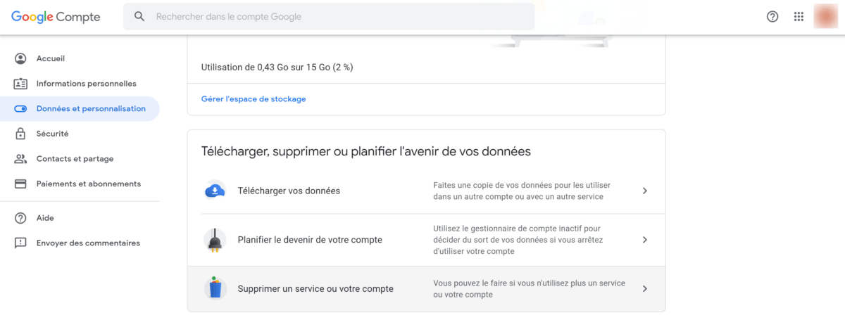 supprimer compte google 2