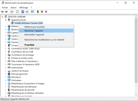 désactiver webcam 2