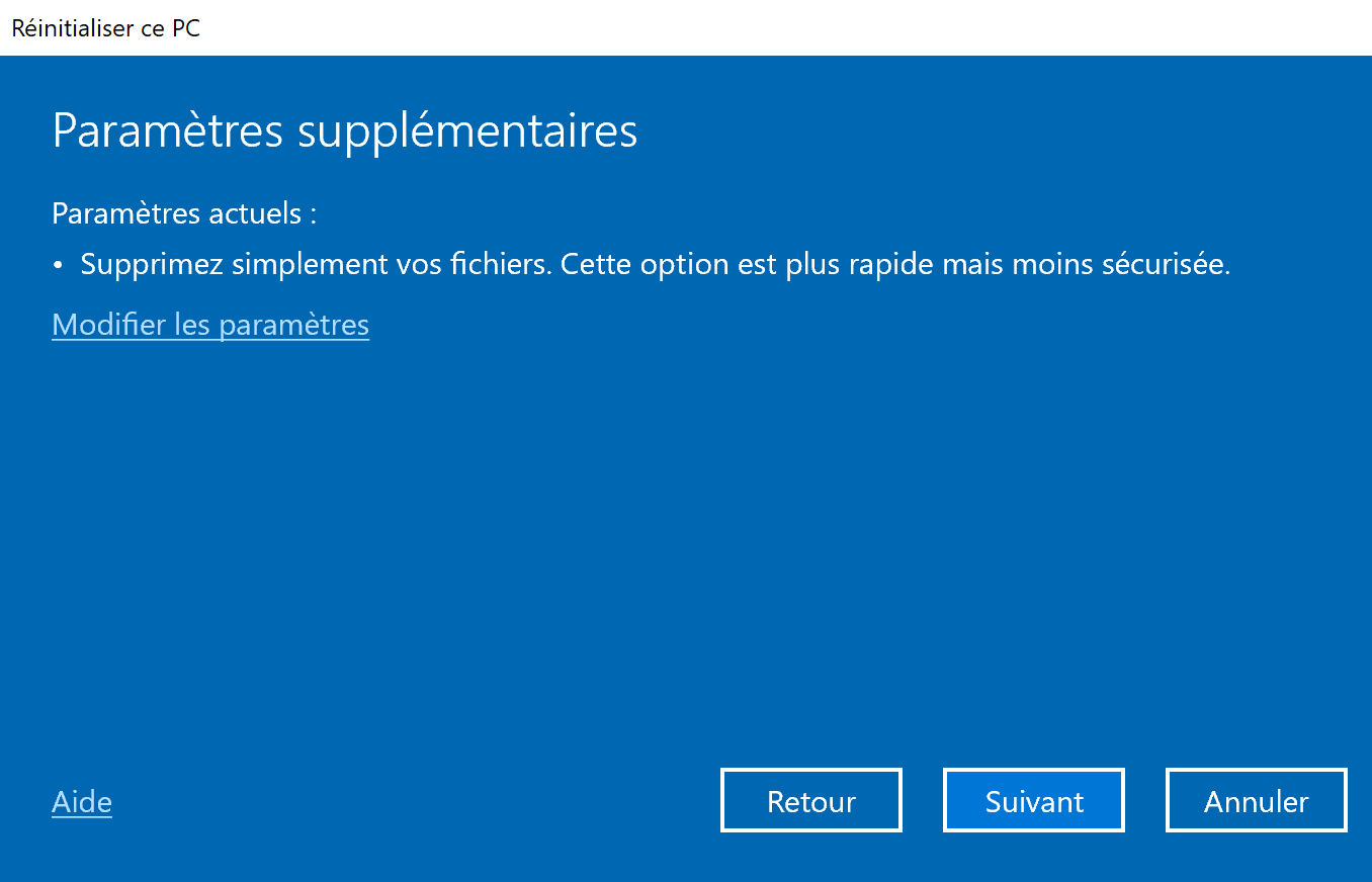 Réinitialiser windows 10 5