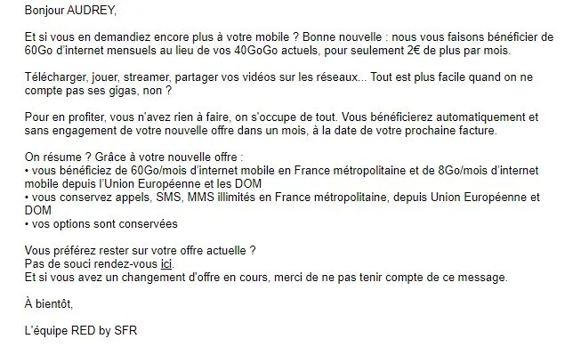 RED SFR email decembre 2019