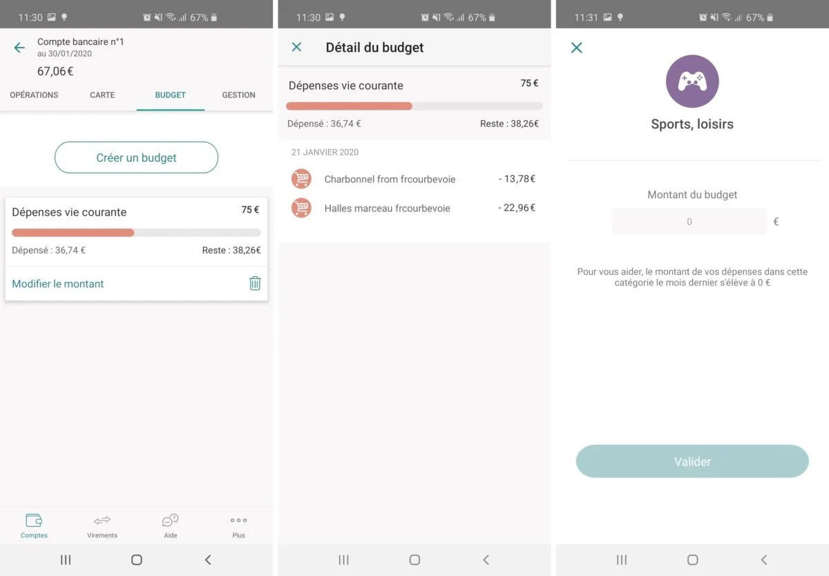 app b for bank fonction budget