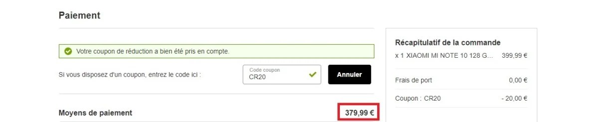 code promo mi note 10 rakuten