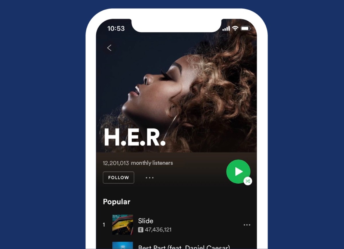 L'interface de Spotify sur iPhone