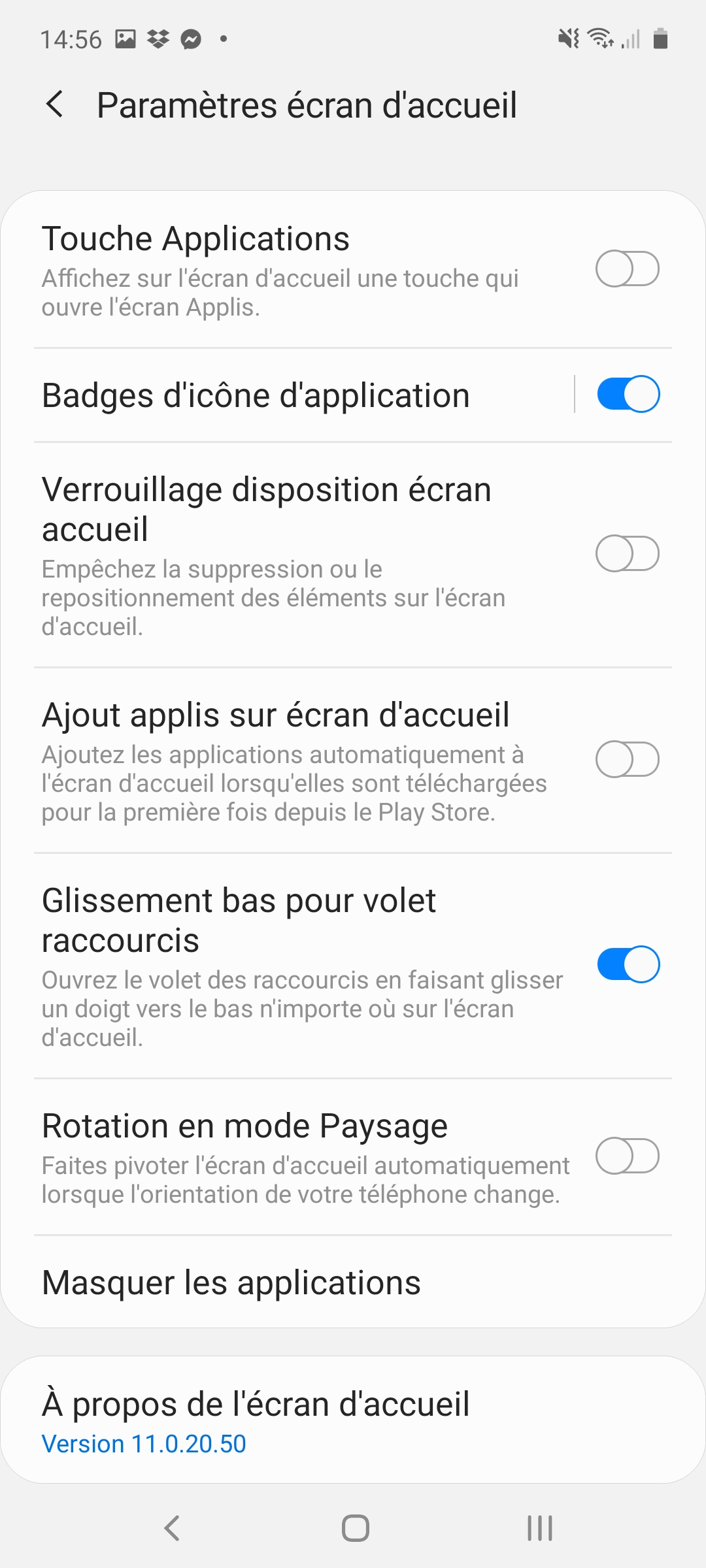 Les paramètres de l'écran d'accueil du Samsung Galaxy Note 10 Lite