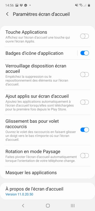 Les paramètres de l'écran d'accueil du Samsung Galaxy Note 10 Lite