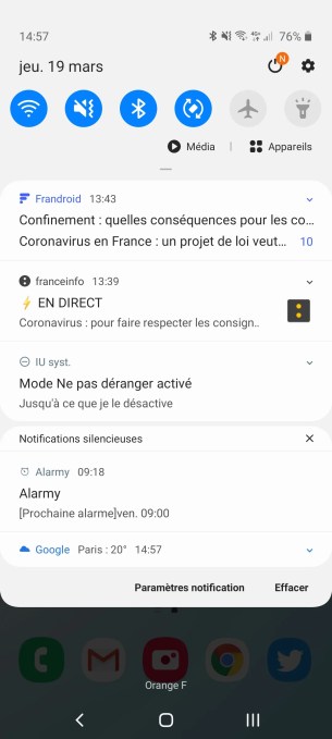 Les notifications sur le Samsung Galaxy Note 10 Lite