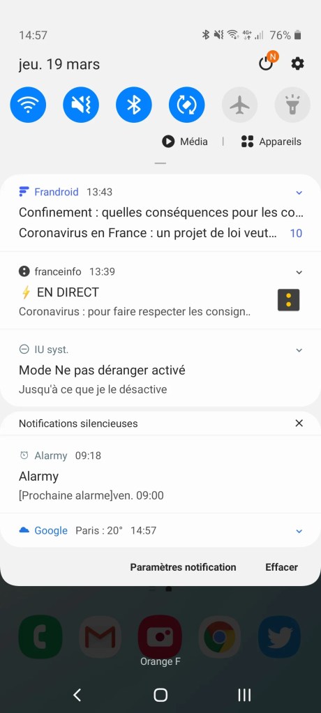 Les notifications sur le Samsung Galaxy Note 10 Lite