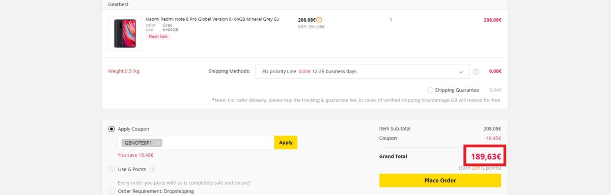 code promo gearbest xiaomi redmi note 8 pro