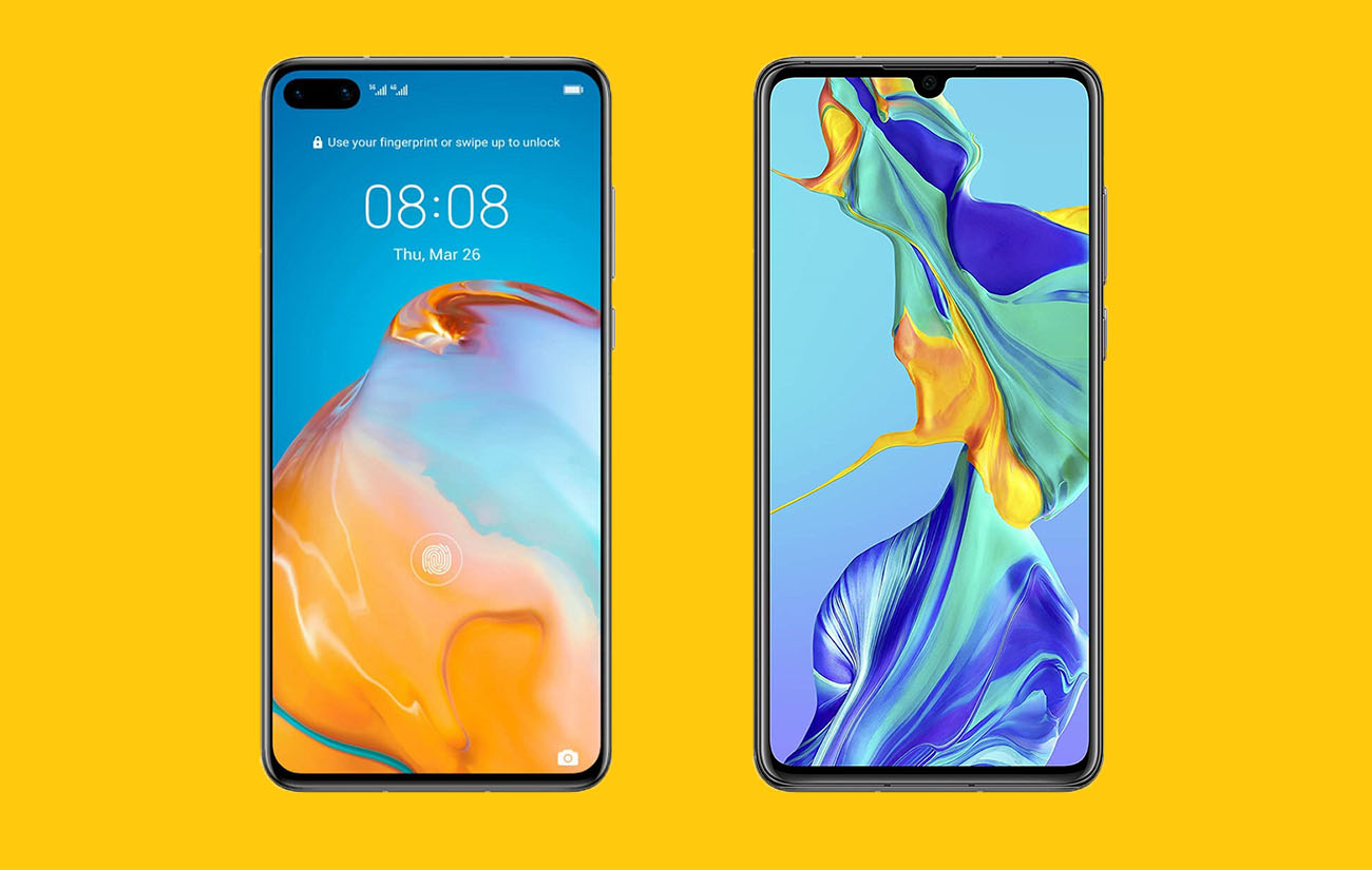 Le Huawei P40 à gauche et le Huawei P30 à droite