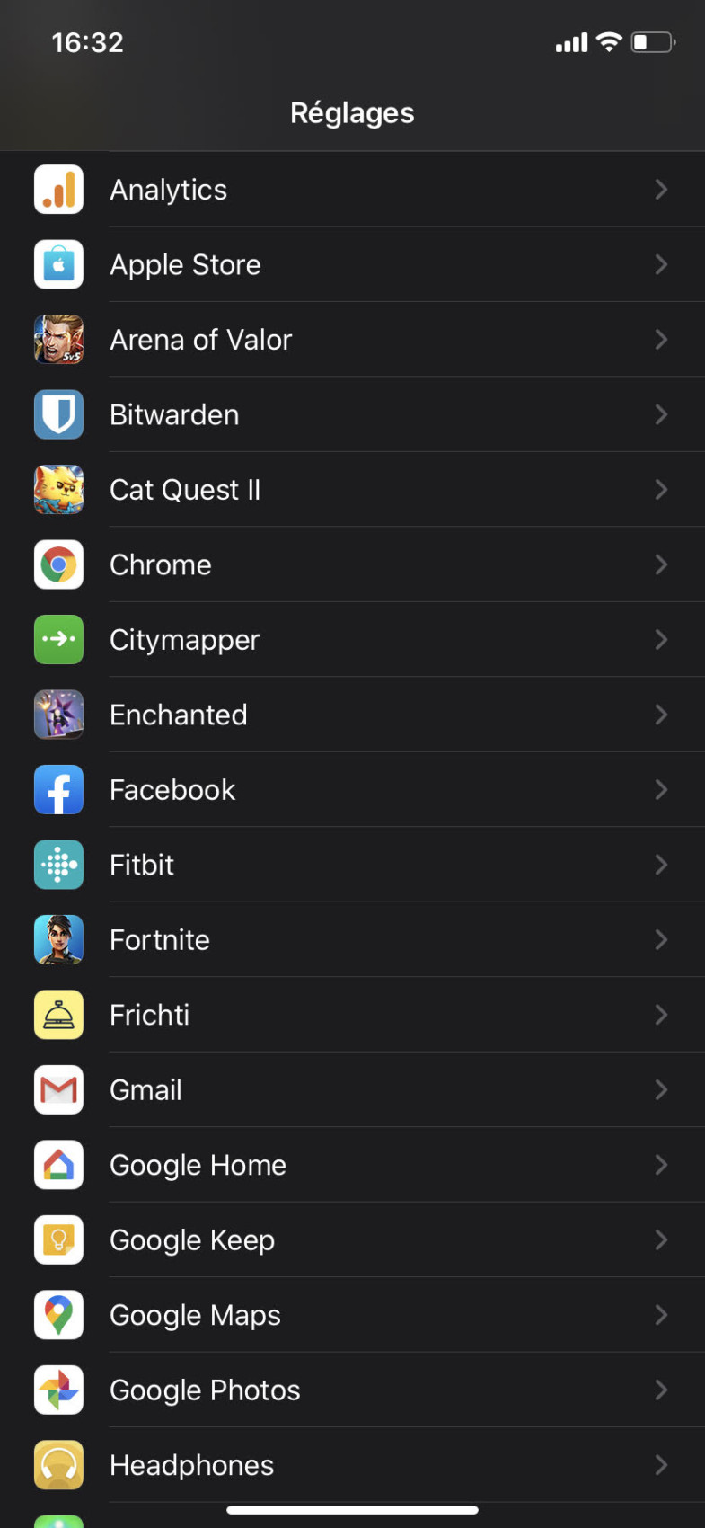Reglages applications iOS