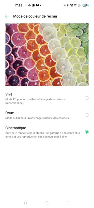 Les modes d'affichage possible sur l'Oppo Find X2 Pro