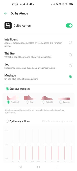 Le mode musique intègre plusieurs presets