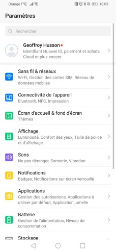 Les paramètres du Honor 9X Pro