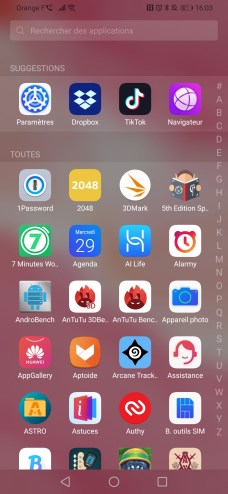 Le tiroir d'applications du Honor 9X Pro