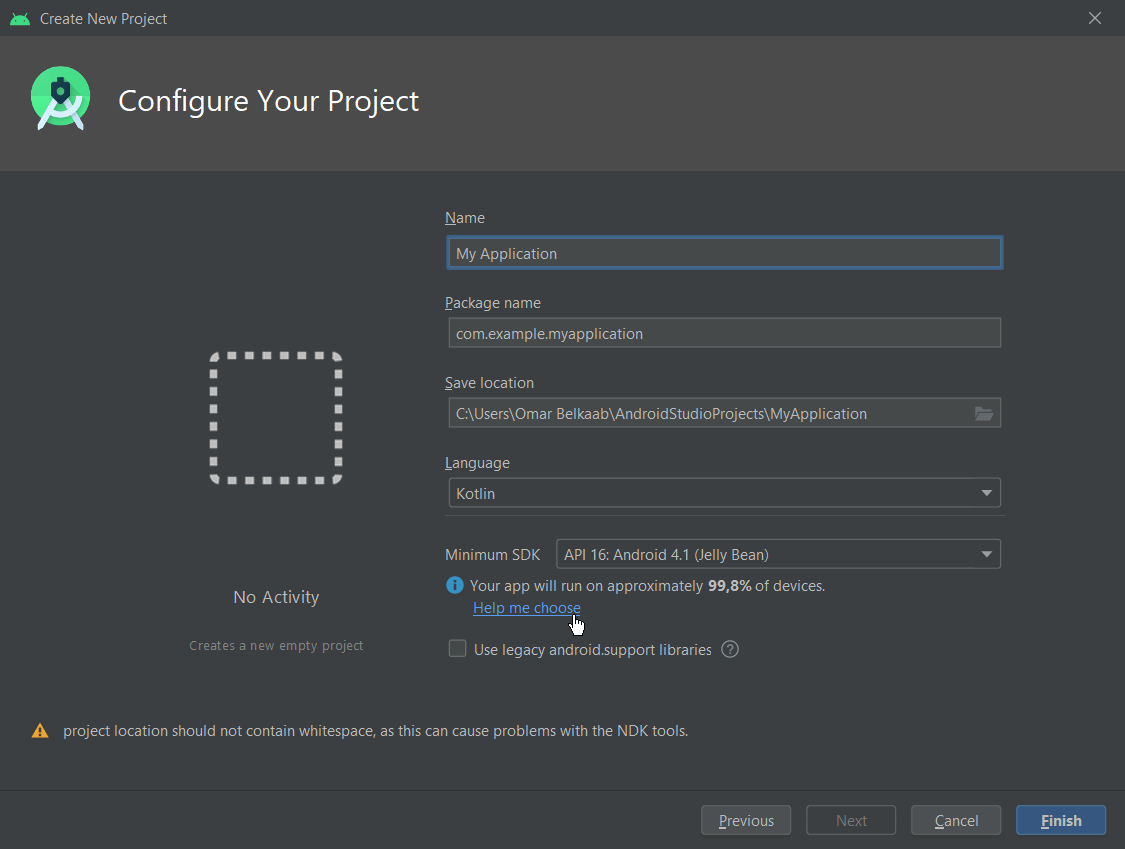 Le bouton Help me choose affiche les données de réparatition d'Android