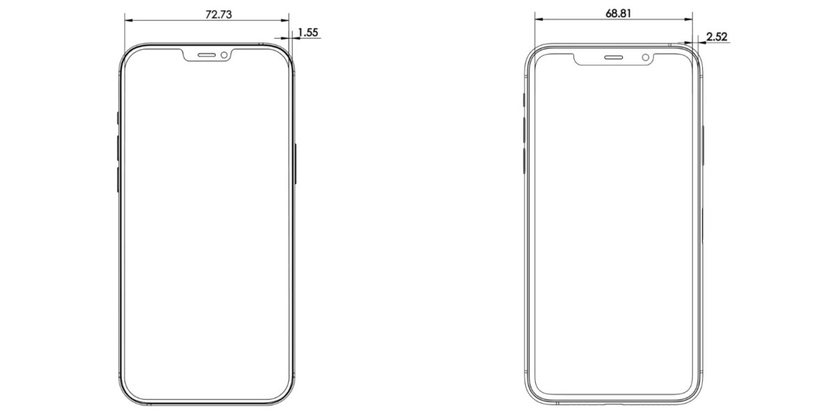 Une comparaison des tailles des encoches d'iPhone 12 et iPhone 11
