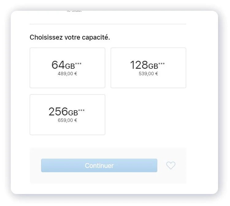Prix au lancement sur l'Apple Store