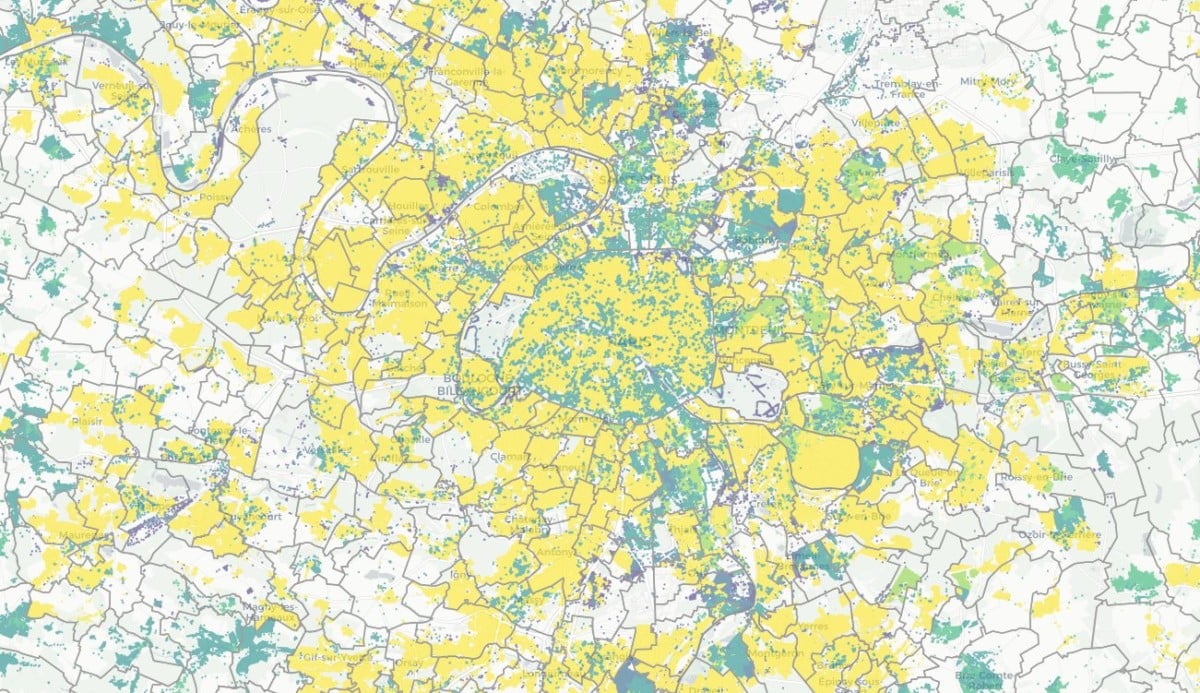 Carte Arcep des débits internet en Île-de-France