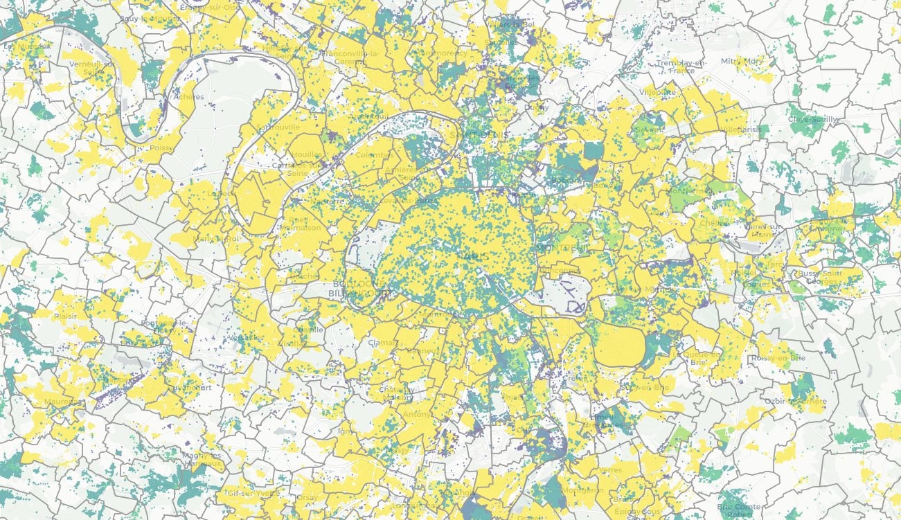 Carte Arcep des débits internet en Île-de-France