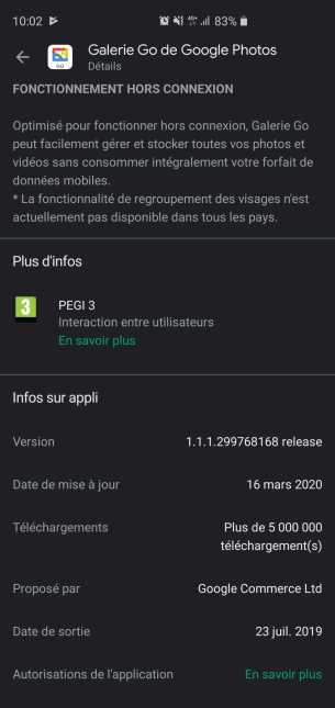 Galerie Go sur le Play Store