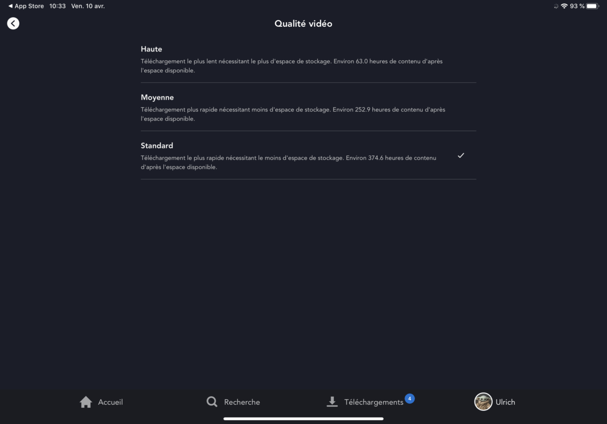Les différentes qualité de vidéo disponibles