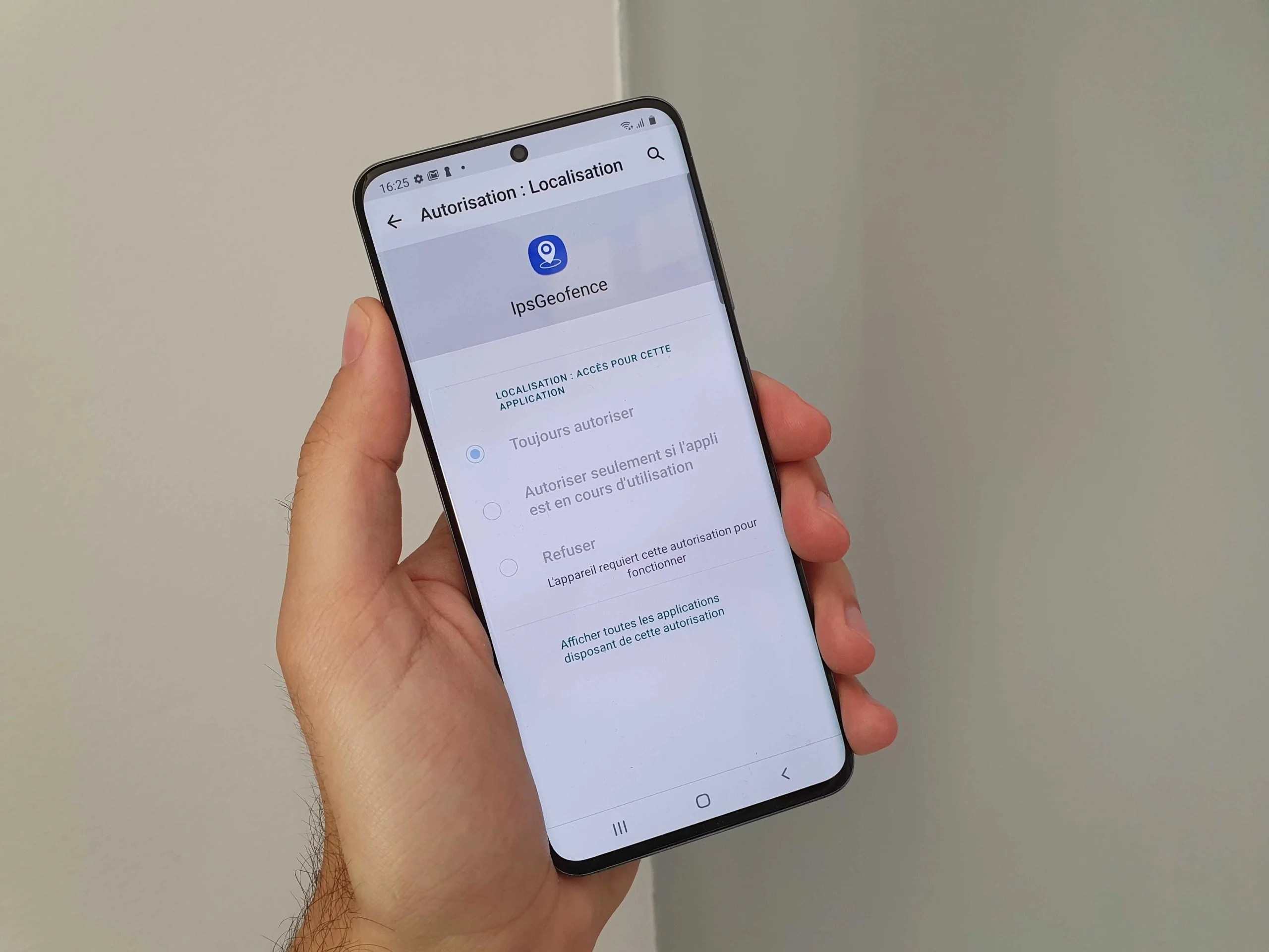 IPSGeofence sur un Samsung Galaxy S20