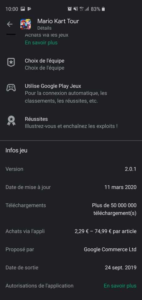 Mario Kart Tour sur le Play Store