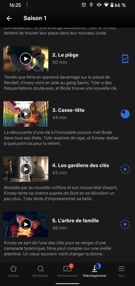 Interface téléchargement de Netflix