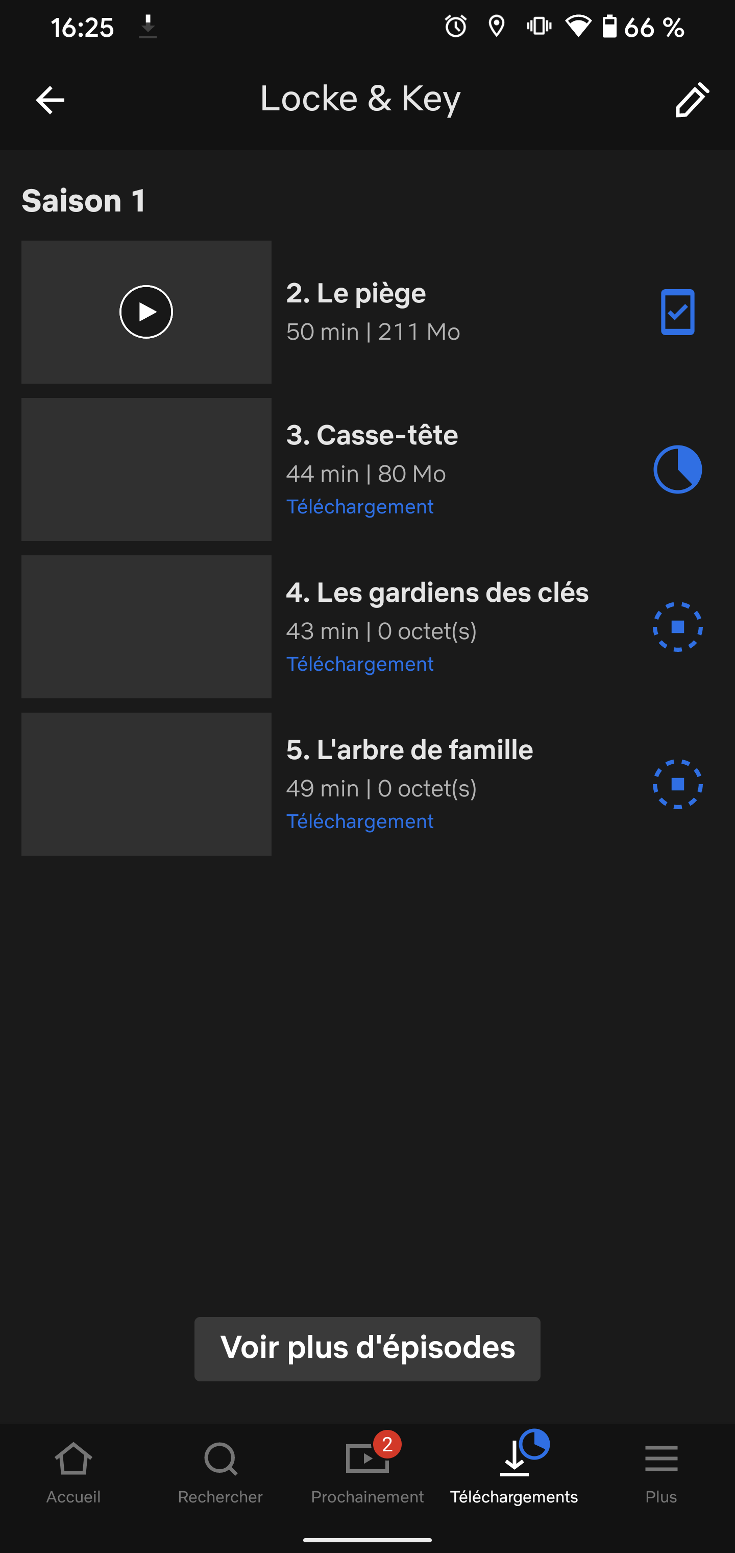 Interface téléchargement de Netflix