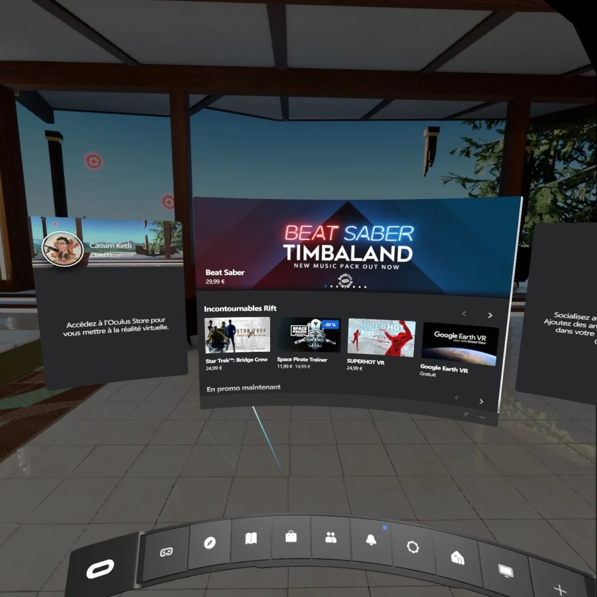 L'interface Oculus en VR sur PC