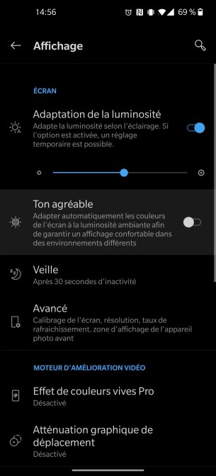 Réglages affichage OnePlus 8 Pro