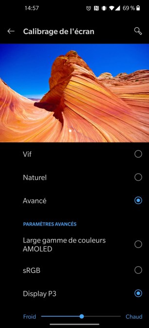 Réglages affichage OnePlus 8 Pro