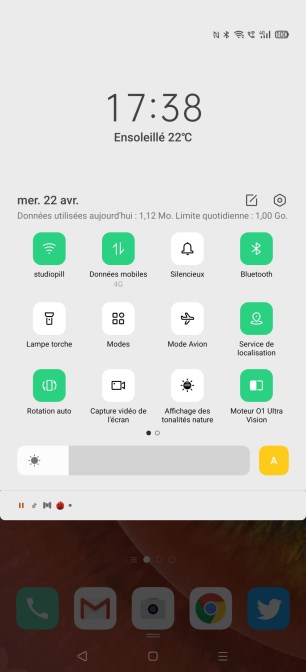 L'écran des paramètres rapides sur l'Oppo Find X2 Pro