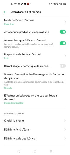 Les paramètres de l'écran d'accueil de l'Oppo Find X2 Pro