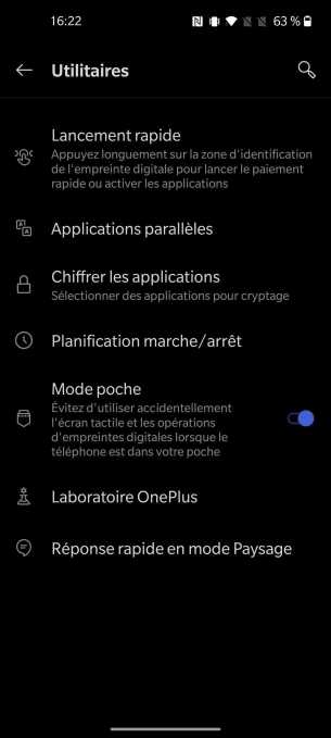 Interface du OnePlus 8