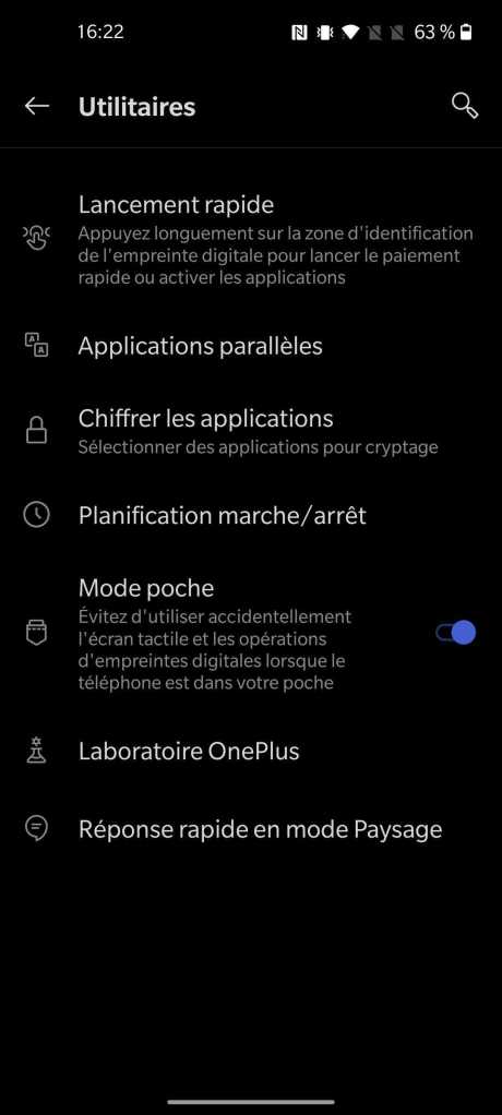 Interface du OnePlus 8