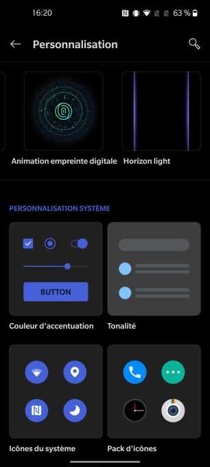 Interface du OnePlus 8