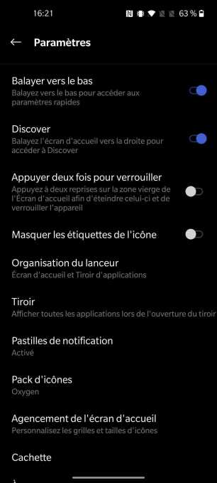 Interface du OnePlus 8