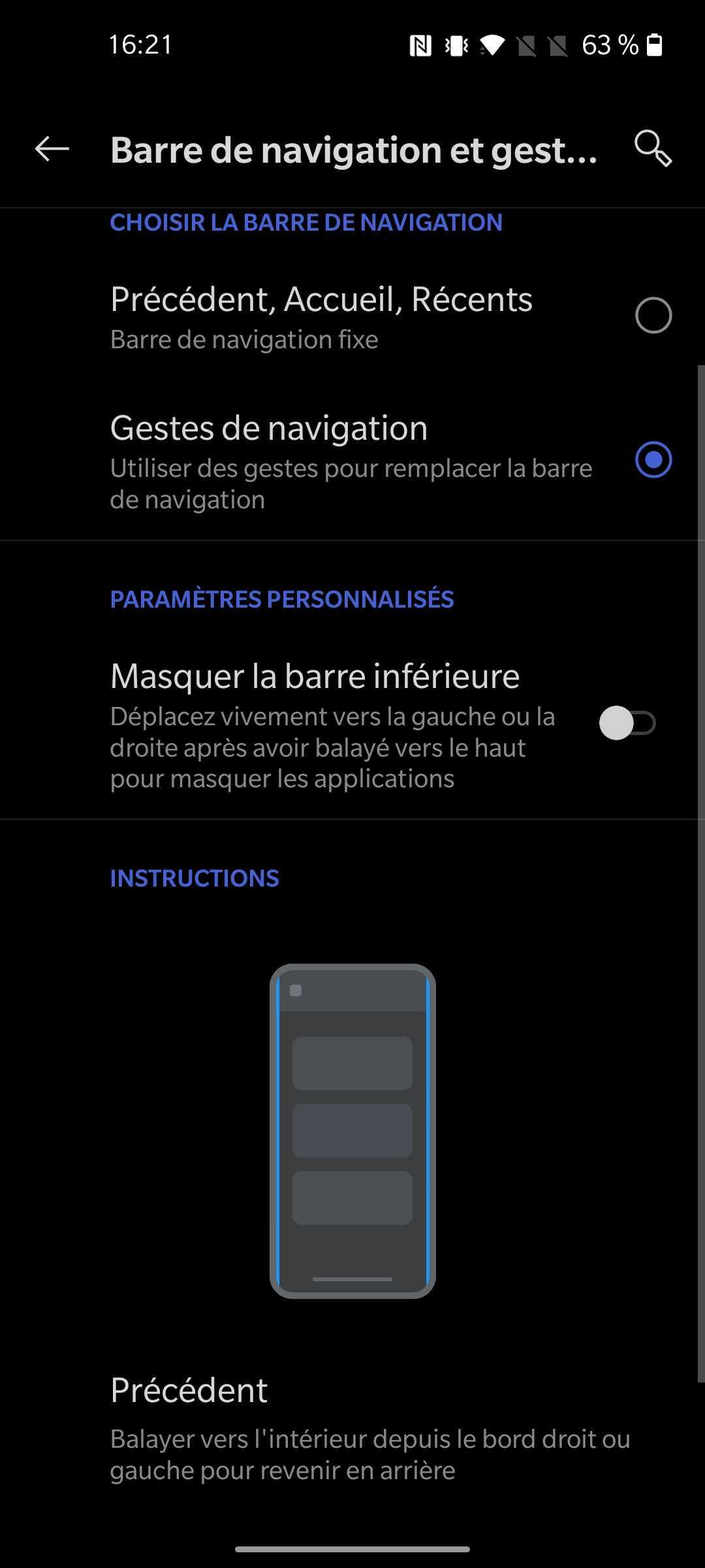 Interface du OnePlus 8