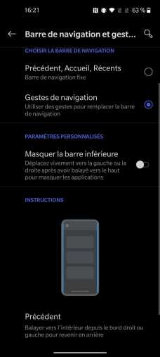 Interface du OnePlus 8