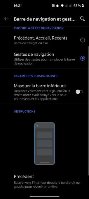 Interface du OnePlus 8