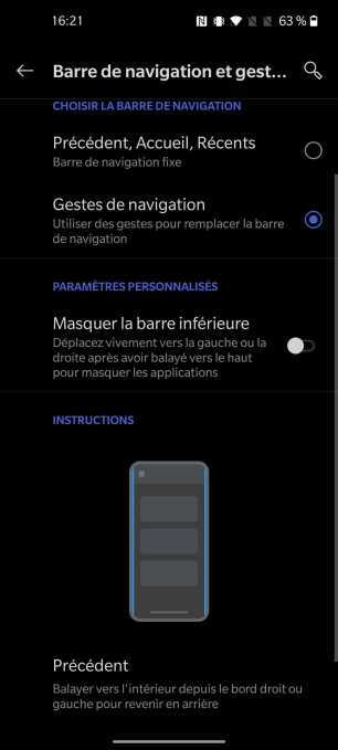 Interface du OnePlus 8