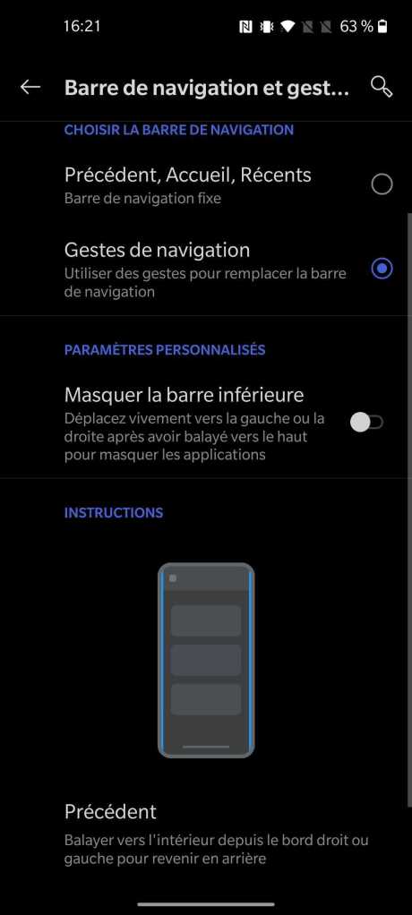 Interface du OnePlus 8